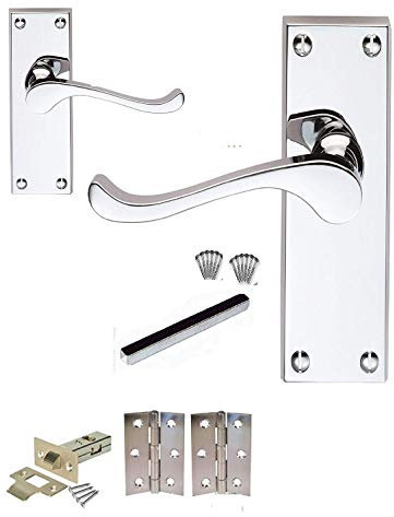 Haven Heritage 7 Sets of Victorian Scroll Latch Door Handles Polished Chrome Hinges & Latches Pack Sets 118MM X 40MM