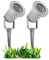 SSC-LUXon 2 Stück LED Gartenstrahler mit Erdspieß für außen - mit 3W GU10 LED warmweiß - Gartenleuchte Kopf schwenkbar in silber grau
