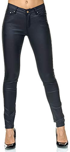 Elara Damen Hose Kunstleder Push Up Effekt Chunkyrayan E621-1 Navy-40 (L)