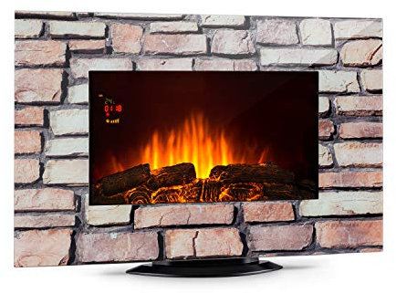 Klarstein Colmar Stone Edition - Chimenea eléctrica, Efecto flamígero, Llamas LED, 7 Colores, 1000/2000W, Temporizador, Control Remoto, Pie Soporte o Montaje en Pared, Frontal Vidrio, Gris