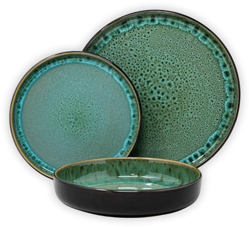 NAMAI - Servizio Piatti 4 Persone - Porcellana - Adatti In Lavastoviglie e Microonde - Servizio Piatti Moderni - Set Piatti 12 Pezzi - Piatti Moderni Particolari - Piatti Colorati (Set Piatti 12 pz)