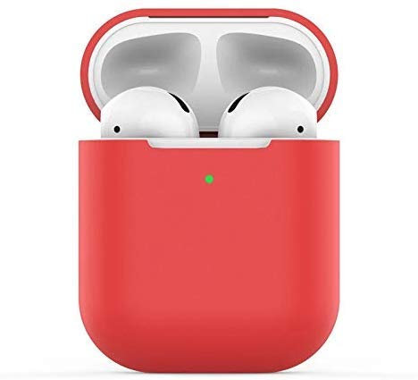KOKOKA Schutzhülle Hülle Kompatibel mit AirPods 2, Silikon Schutzhülle Hülle für AirPods 2, LED an der Frontseite Sichtbar, Rot