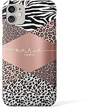Tirita Personalised Phone Case for iPhone 11 – Hard Case or Cover With Custom Name or Initials – Cute Personalised Gift for Women or Girls [22. Leopard Print Animal]