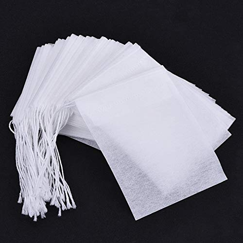 Bustine da Tè,200 Pezzi Colini da Tè USA e Getta per Tè Sfuso con Coulisse Borse Filtranti per Tisane Filtro Sacchetti per Tè Spezie Erbe Grani 6x8 cm Bianco