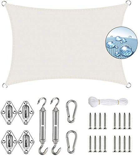 AMZERO Rectangulaire Toile d'ombrage 2x3.5m Voiles Ombrages Rectangulaire avec Le Kit de Fixation pour Jardin terrasse Camping, Blanc