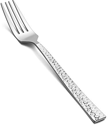 E-far 12-Piece Hammered Dinner Forks Set, 7.9 Inch Stainless Steel Forks for Home, Kitchen or Restaurant, Non-toxic & Mirror Polished, Squared Edge & Dishwasher Safe
