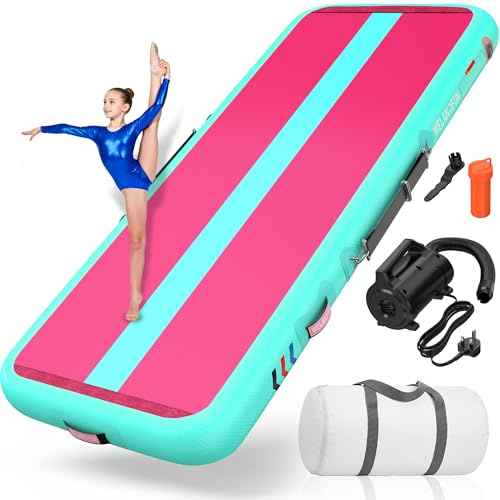 WelandFun Air Training Mats 10ft/13ft/16ft/20ft Inflatable Gymnastics Tumbling Mat 4/6/8 inchs Thickness Mats for Home Use/Gym/Yoga/Training/Cheerleading/Outdoor/Beach/Park wih Electric Air Pump
