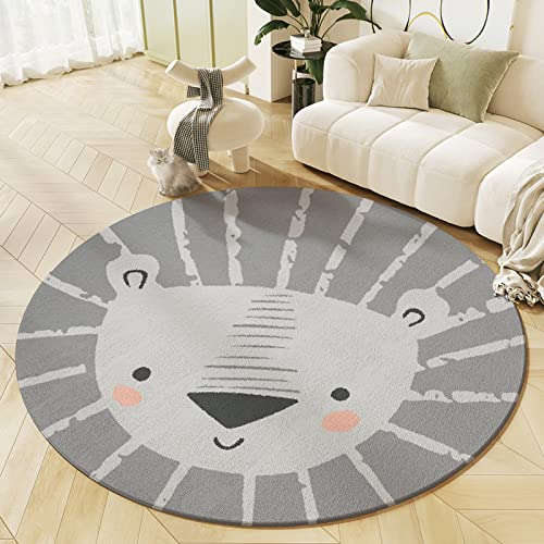 KiKom Cartoon Lion Runder Teppich für Wohnzimmer, Kinder Krabbeln, Rutschfester Schlafzimmer-Teppich 1PC (Grau, 100cm)
