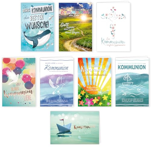 Skorpion PremiumLine Glückwunschkarten zur Kommunion Set 8 Stück mit Umschlag Kommunionskarten 11,5 x 17 cm Klappkarte mit Spruch, innen Blanko (8 Karten) Grußkarten