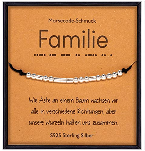 Suyi Familie Morsecode Armband für Frauen Sterling Silber Perlen auf Seidenschnur inspirierendes Geschenk für Mutter Tochter Schwester Familienmitglied Familie