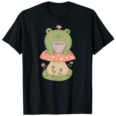 Rana Cottagecore Verde Pallido Fungo Tazza di Tè Maglietta