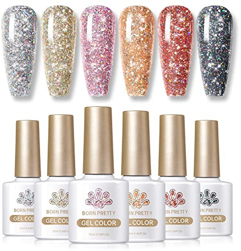 BORN PRETTY Glitter Gel Nail Polish Sparkling Color U V Gel Polish Soak Off Sparkly Shiny Gold Silver Red Gel Nail Lamp Varnish Manicure Kit for Women Gift Set