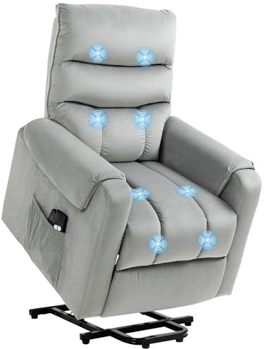 HOMCOM Recliner Electric Power Lift Chair with 8 Vibration Massage Points Upholstered Reclining Chair with Remote Control, Side Pocket, Grey