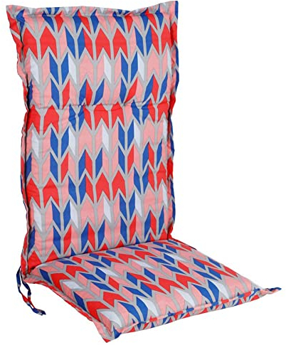 Spetebo Pflegeleichtes Polster für Hochlehner - Jaipur - Gartenstuhl Auflage mit Haltegurt - Sitzkissen Stuhlauflage mit grafischem Muster blau rot (Modell 20)