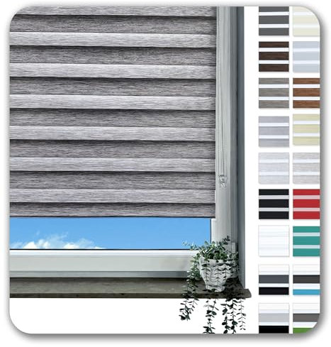 Rollmayer Doppelrollo Klemmfix ohne Bohren Klemmrollo Fensterrollo Duo Rollo Sonnenschutzrollo Zebrarollo Seitenzugrollo für Fenster und Tür (Holzlook Grau - 70 x 220 cm - BxH)