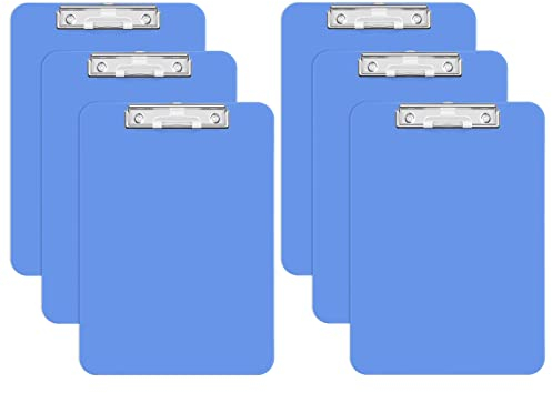 Hnogri Kunststoff-Klemmbrett 6er-Set, Standard A4 Letter Size Klemmbretter für Studenten, Büro und Frauen, Zwischenablage mit Stifthalter und Low Profile Clip, Größe 16,5 x 9 Zoll, (Blau)