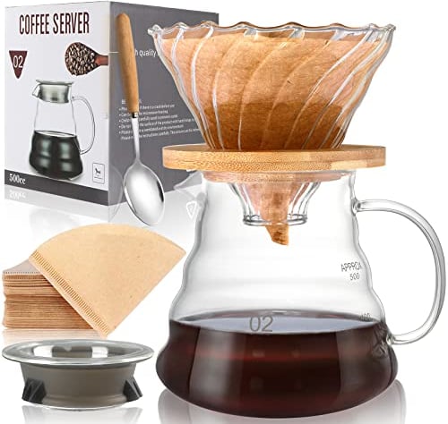 SuproBarware Pour Over Coffee Maker Set - Glass Dripper, Coffee Pot with Handle, Includes Spoon & 40 Paper Filters