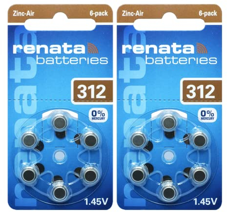 Renata prothèse auditive Batterie ZA 312 Maratone Zinc Air Appareil auditif Pack de 6 pcs (2 Paquet de ZA 312)