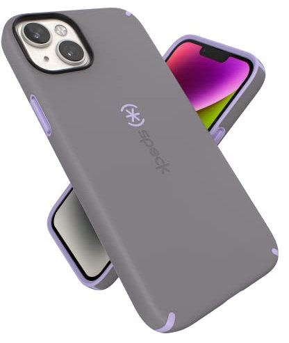 Speck iPhone 15 Plus & 14 Plus Case - Slim Phone Case with Drop Protection, Scratch Resistant with Soft Touch for 6.7 inch iPhone Case - Dual Layer Case, Cloudy Grey/Spring Purple CandyShell Pro
