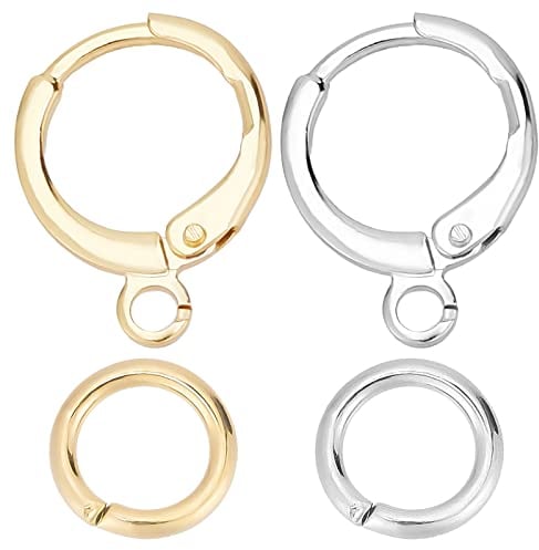 CREATCABIN 1 Box 48pcs Round Leverback Hooks 18K Real Gold Plated Lever Back Brass French Ear Wire Hoops with Open Loop for Man Women Styling Dangle Earring DIY Findings(Golden&Silver)