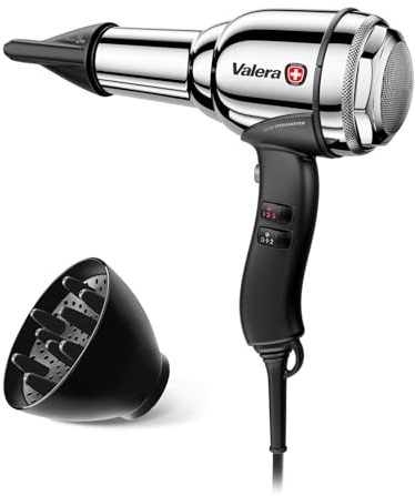 Valera, Swiss Steel Master, professioneller Haartrockner aus verchromtem Premium-Stahl, leichter Föhn, 3 Temperaturstufen, Ionen-Generator, verdrehsicheres Flex-Kabel, 2100W, Swiss Made