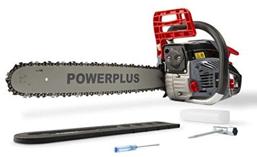 Powerplus Benzin Kettensäge POWEG2030 - Benzin Säge 56,5 cc, mit 500 mm Schwert und 500 ml Kraftstofftank, automatische Kettenschmierung, Gartengeräte für einfache & anspruchsvolle Gartenarbeit