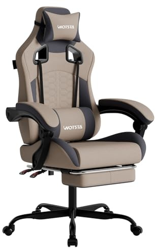 WOTSTA Gaming Chair with Massage,Ergonomic PC Gaming Chair with Footrest Comfortable Headrest and Lumbar Support, High Back, 300LBS (Grey)