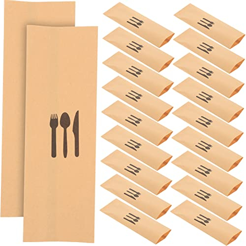 Cabilock 100 Pieces Kraft Paper Cutlery Set Wedding Cutlery Large Cutlery Kraft Paper Cutlery Bags Cutlery Holder for Party Cutlery Paper Bag Hotel Cutlery Bags Restaurant Cutlery