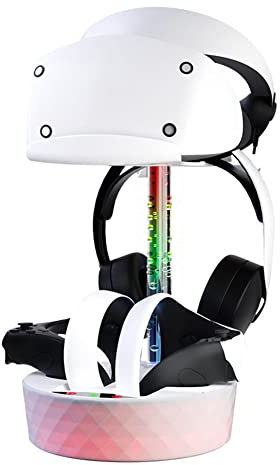 KOBONA Stand and Charging Station with RGB Lights for PS VR2, Game Controller Charger Station Earphone Bracket Controller Charging Cradle Replacement for PS VR2