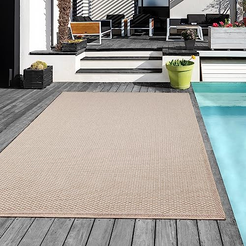 Mia´s Teppiche Tulsa - Outdoor-Teppich für Terrasse und Balkon - Wetterfest, UV-Beständig, Wasserabweisend, Pflegeleicht, Robust und Strapazierfähig, Beige, 80 x 200 cm