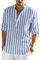 COOFANDY Men's Cotton Linen Henley T-Shirts Long Sleeve Hippie Casual Beach T-Shirts, Blue White Striped, Large