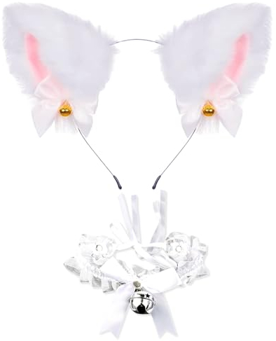 Mizijia Serre Tete Chat, Serre Tete Oreille de Chat, Oreilles Chat avec Cloche + Choker Femme, Serre Tete Oreille Chat Femme, Oreille de Chat Fille pour Roleplay d'halloween Carnaval