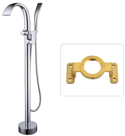 Robinet Sur Pied Baignoire Ilot Cascade, Bec Plat Mitigeur, Orientable 360° pour Salle de Bain, Chrome