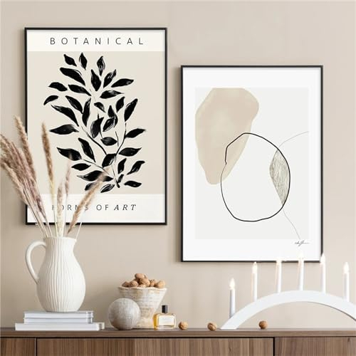 Herfair Poster Wohnzimmer Bilder 2er Set Abstrakt Geometrisch Pflanzen Wandbilder Kunstposter Boho Aesthetic Leinwandbilder Wanddeko Ohne Rahmen (A,50 x 70 cm)