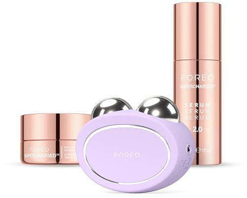 FOREO Total Facelift Set - BEAR 2 Mikrostrom-Gesichtsmassagegerät + SUPERCHARGED SERUM 2.0 30 ml + SUPERCHARGED HA+PGA Intensive Feuchtigkeitspflege mit 3X Wirkung 50 ml - Anti-Aging - Hautpflege