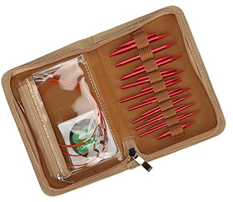 HOHXFYP Rundstricknadeln Set, 18 Stück, Austauschbare Aluminium Stricknadeln mit Tasche, Glättende Strickwerkzeuge für Strickanfänger, Mama, Oma