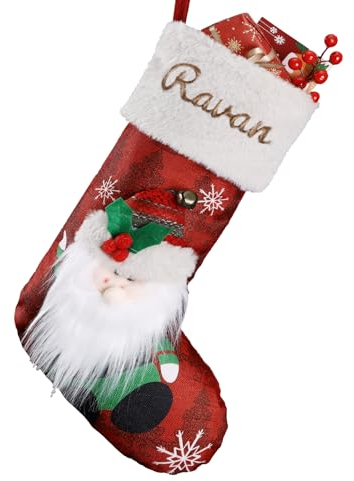witfox Nikolausstrumpf personalisiert mit Namen Kinder- nikolausstiefel zum befüllen personalisiert aus Baumwolle Leinen mit 3D-Schneemann, Weihnachtsdeko für Familie, Kinder Freunde-Weihnachtsmann
