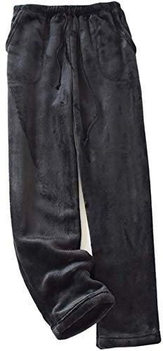 OBiQuzz Pantaloni da pigiama da uomo, in pile, vestibilità casual, pantaloni da pigiama in flanella, pantaloni da jogging, pantaloni per il tempo libero, pantaloni invernali, Nero , XXL