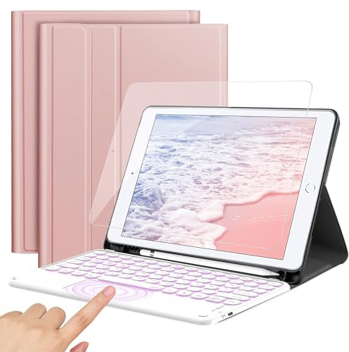 IVSOTEC pour iPad 10.2 Clavier,AZERTY iPad 10.2 2020/2019(ipad 8th/7th Generation) Clavier Étui Rétroéclairé,iPad Air 3 2019, iPad Pro 10.5 Bluetooth Clavier avec Coque+Verre Trempé+Touchpad,Or Rose…