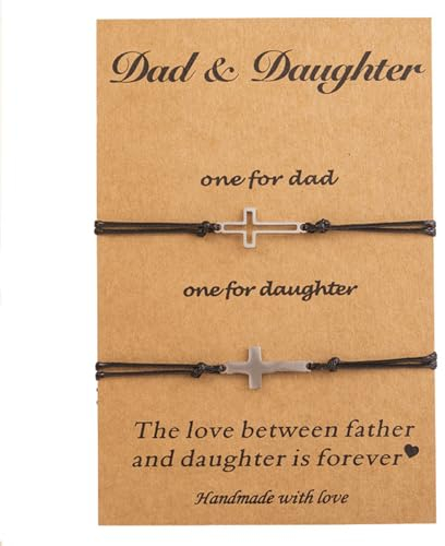 SIXDUTON 2 StückEntfernung Übereinstimmung Armbänder, Mutter Tochter Armband Kreuz Passende Handkette, Armbänder Geburtstag Geschenk Für Mutter Töchter Papa Sohn (Vater und Tochter)