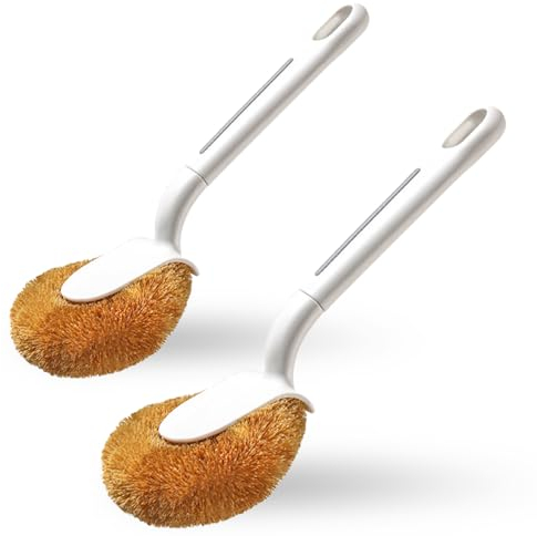 Ensemble de 2 Brosses de Nettoyage de Cuisine en Fibre de Coco Naturelle avec Manche Amovible - Idéal pour Nettoyer Les Casseroles, Les Pots et Les Éviers - Parfait pour la Vaisselle