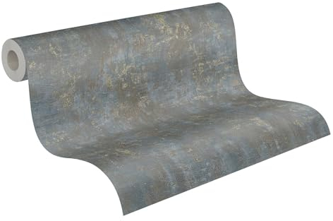 Livingwalls Tapete 396701 Industrial - hochwertige Tapete Beton in Braun, Blau mit Metalliceffekt in Gold - Wandtapete Putzoptik auf 10,05m x 0,53m - Made in Germany