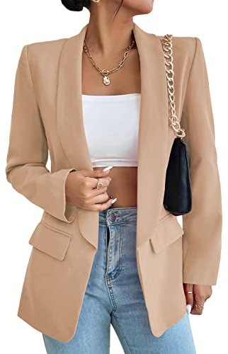 ALSOGO Damen Blazer Langer Casual Open Front Blazer Arbeit Büro Jacken mit Taschen KH XL02