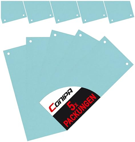 Conipa® - 500 Stück Trennstreifen für Ordner DIN A4 Blau (MADE IN GERMANY) gelocht - Trennblätter aus RECYCELTEN KARTON (240x105mm) - Trennlaschen & Trenner zur Unterteilung schmal - Abtrennen Pappe
