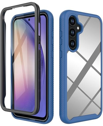 ESTH® Cover per Samsung Galaxy A55 5G Custodia in Silicone a Antiurto 360° con Protezione dello Schermo, Rugged Doppia Bumper Trasparente Case Integrale Cover, Blu Scuro