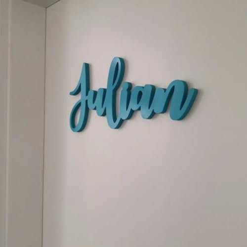 mxn Namensschild aus Holz, personalisierbar, Wanddekoration, Baby-Namensschild für Kinderzimmer, individuelle Geschenke (50 x 25 x 0,5 cm, Blau)