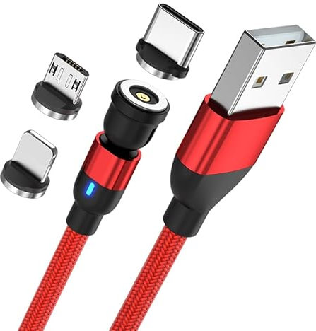 BITHAI 3-in-1 Magnetic Charging Cable, 10ft USB C, Micro USB, iProduct Compatible, Red