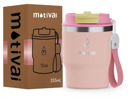 Motivai® Kaffeebecher To Go Rosé 300ml | Thermobecher Edelstahl BPA-freier |12oz | Coffee to go becher | Thermotasse mit deckel | Travel Mug | Thermosbecher klein | Spülmaschinenfest | Teebecher
