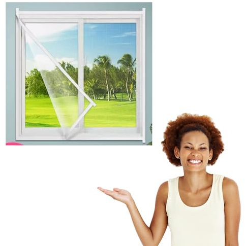 OZMMDA 60 x 60 cm Mosquitera para ventana, mosquitera de malla para mosquitos, con cintas autoadhesivas