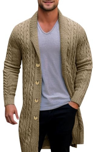 Men's Knitted Cardigan Top Mens Full Zip Up Knitted Cardigan Sweater Long Sleeve Ribbed Knit Coat with Front Pockets Slim Fit Vintage Button Sweaters